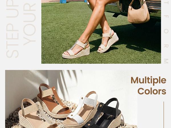 Women's Espadrille Platform Wedge Sandals Comfortable Casual Open Toe Summer Dressy Sandals with Elastic Strap