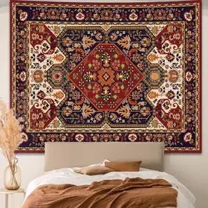 Boho Hippie Wall Tapestry for Bedroom Aesthetic, Mandala Indian Bohemian Tapestries Art Decor, Vintage Orange Floral Cool Vertical Wall Hanging for Living Room Dorm 51" X 60"