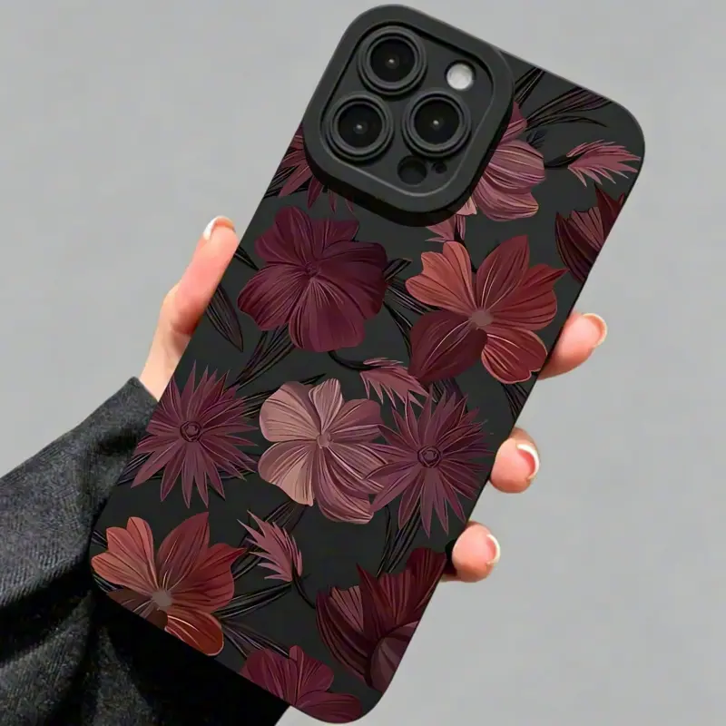 Floral Pattern Aesthetic Mobile Phone Case for iPhone 11-17 Pro Max, Anti-Drop Shockproof Soft TPU Skin-Feel Cover, Comprehensive Protection Modern Stylish Gift, Accessories, Anti-Fall Corners,protective,phone accessory,luxury,crystal,texture