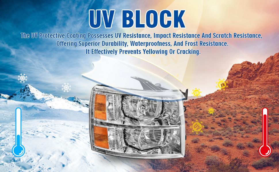 Headlights Assembly with High/Low Beam Bulbs for 2007-2013 Chevy Silverado 1500/ 2007-2014 Silverado 2500 HD 3500 HD, OE Style Replacment Headlamps Pair, Chrome Housing/ Clear Lens/ Clear Reflector