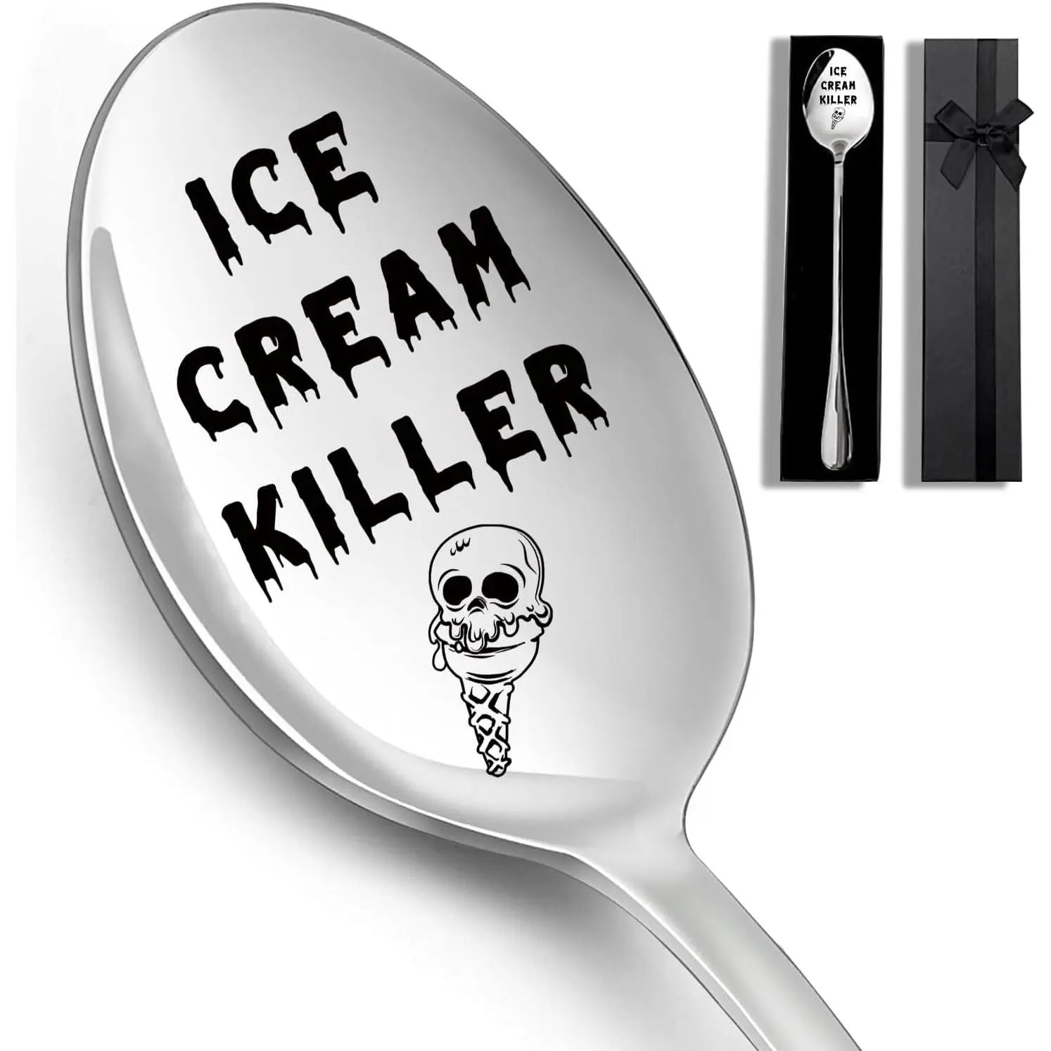 Engraved Stainless Steel Spoon, Funny Coffee Spoon, Peanut Butter Spoon Ice Cream Shovel for Women Men Boys Girls Ice Cream Lover Birthdays Graduation Christmas Gifts