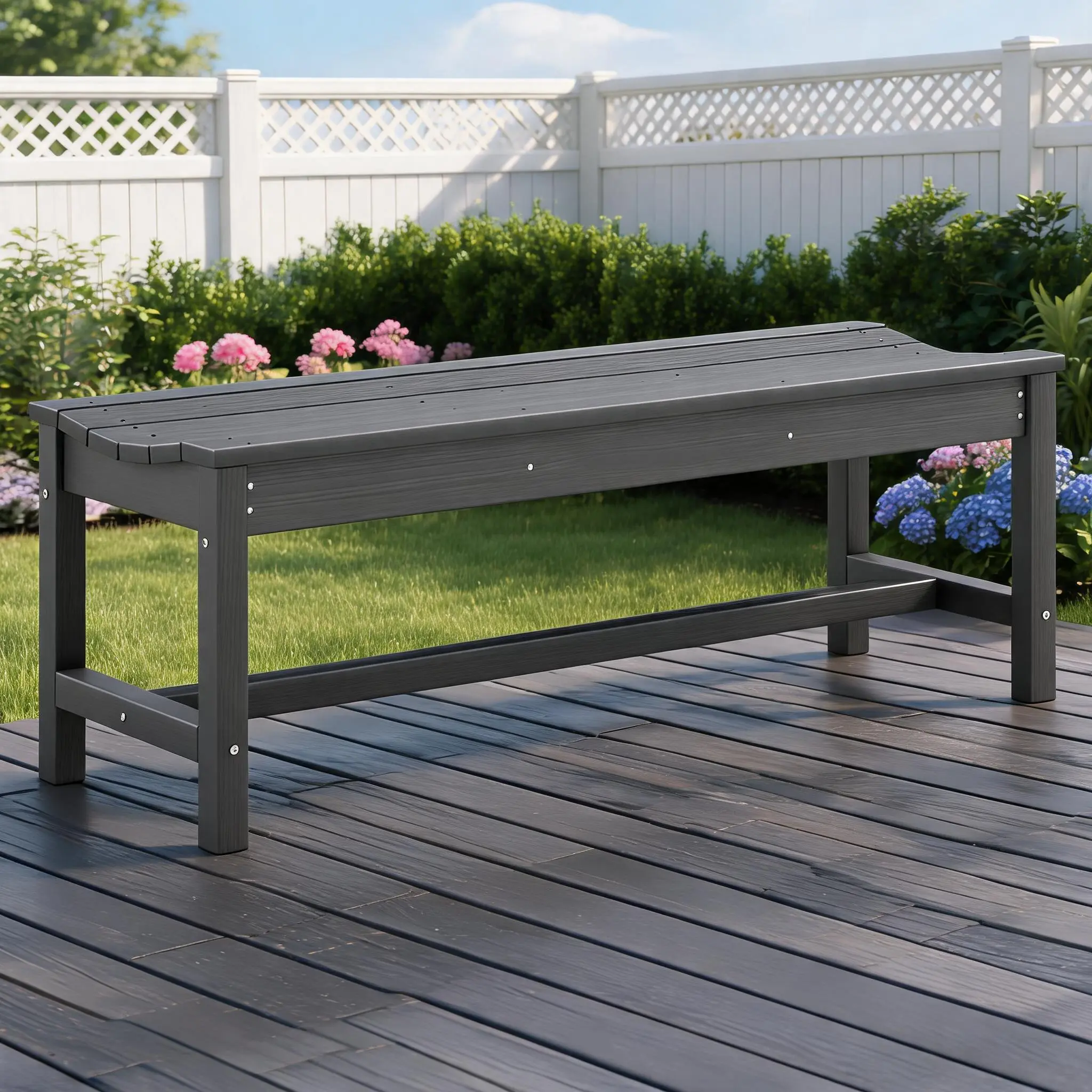 Weatherproof HDPE Outdoor Bench for 2 – Curved Backless Garden Seating – Heavy Duty 800lbs Capacity – Ideal for Patio, Porch, Park, Entryway