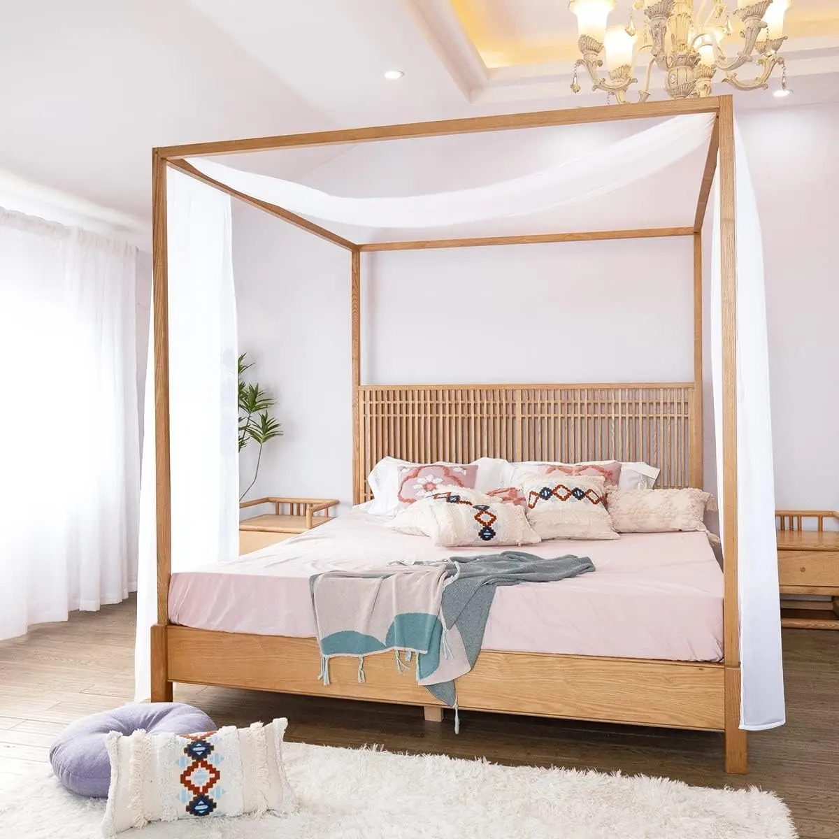 White Canopy Bed Scarf for King & California King Bed, Luxury Sheer Bed Canopy Scarf, Sheer Scarf Valance Canopy Bed Drapes, Four Post Bed Canopy Drapes, Canopy Bed Curtains 1 PC 52" X 256"