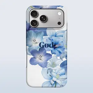 Blue Flowers and God Pattern Phone Case for iPhone 17 Pro Max 17Air 16 Plus 15 14 13 12, for Samsung Galaxy S26 Ultra S25 Edge S24 Plus S23 S22 S21 S20 FE, Shockproof Durable 2 in 1 Scratch Resistant New Material Protective Phone Casing Cover