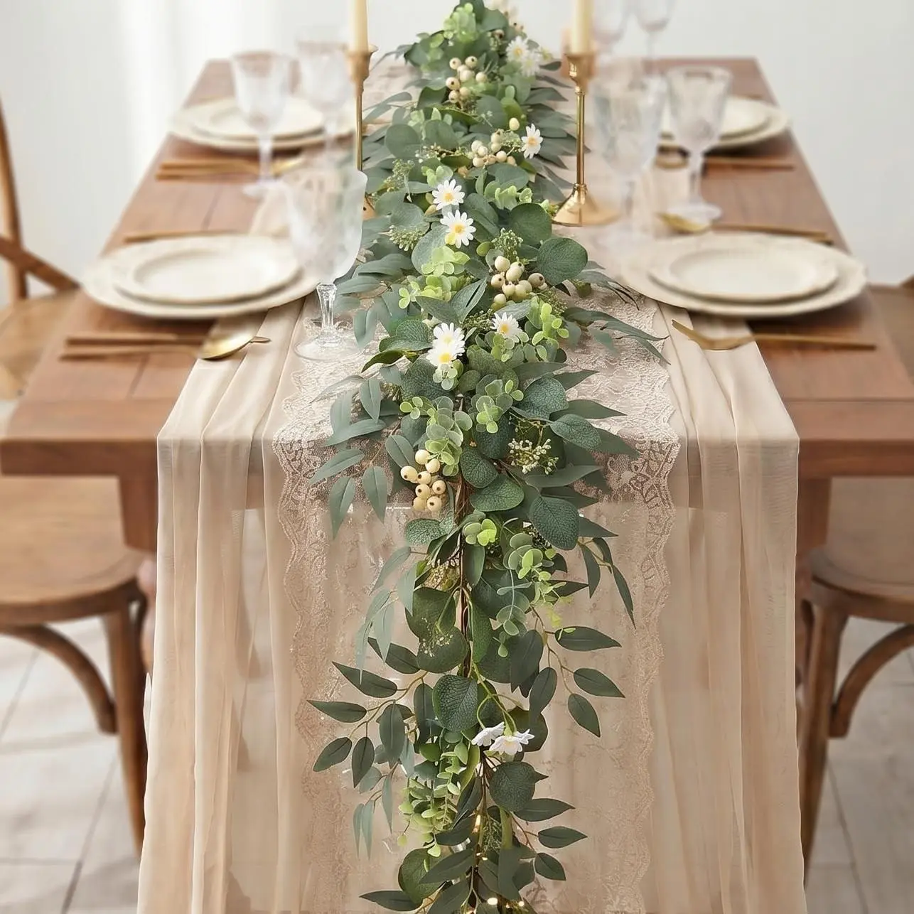 6 Ft 2 Packs Artificial Greenery Eucalyptus Garlands Faux Silver Dollar Eucalyptus Leaves Vines Spring/Summer Garland for Outdoor Wedding Arch Indoor Table Runner Fireplace Mantle Decoration