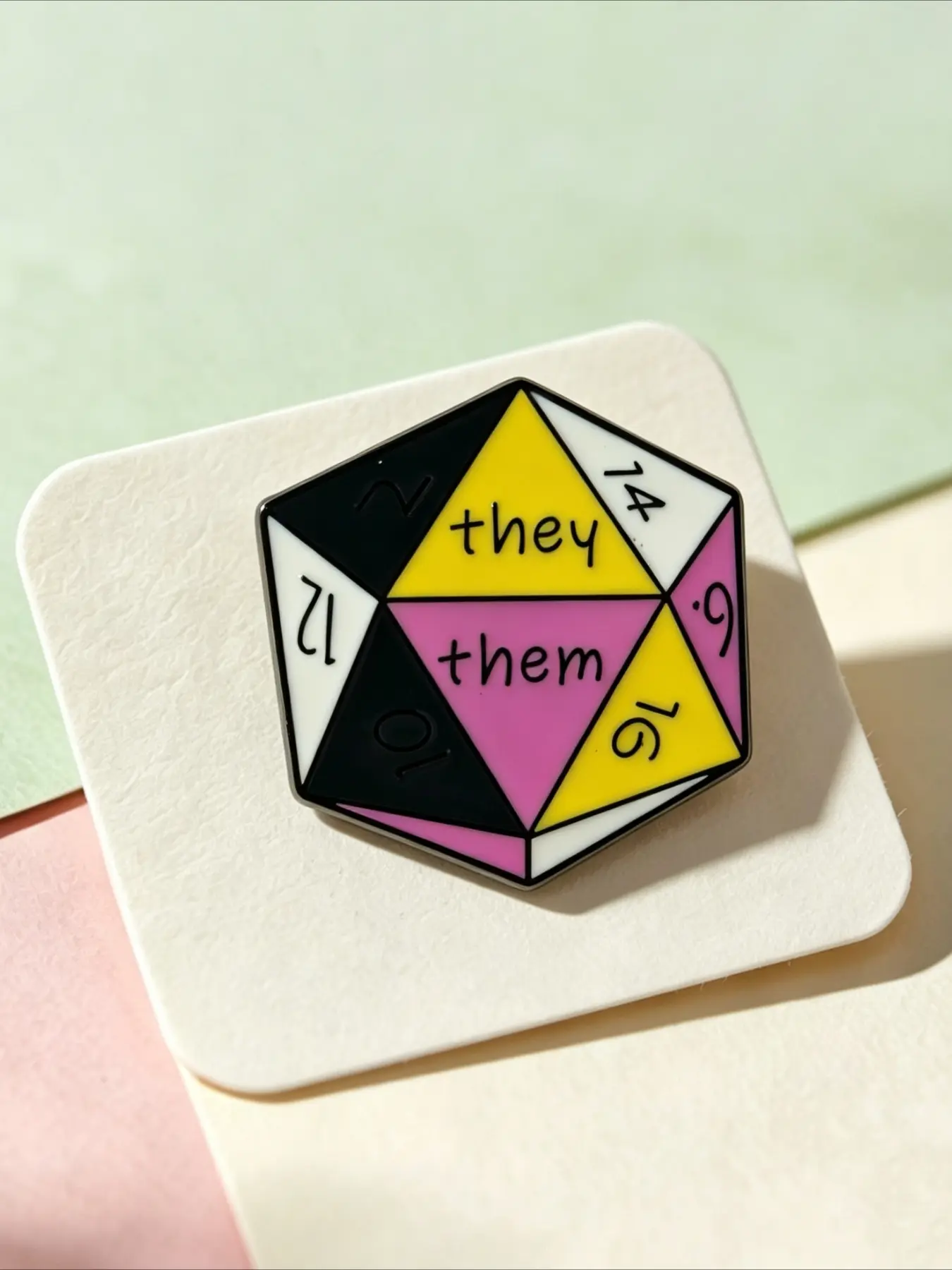 Pan Pride Pride D20 Dice Enamel Pin,They/Them Pronoun Tabletop Game Lapel Badge, Nonbinary Pride LGBTQ Pin for Jacket Backpack Hat, Unique Nerdy Pride Gift for Gamers