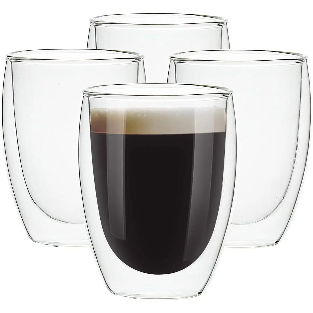 4-Pack 12 Oz Double Wall Insulated Glass Espresso Cups, Thermo Coffee Mugs, Drinking Glasses