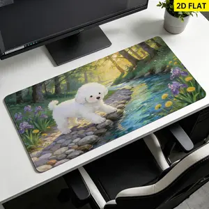 Extra Large cute white puppy by the stream Mouse PadNon Slip Rubber PadDesktop Decoration Drotection PadWashableLock Edge Multi SizePremium Multipurpose Mousepad For HomeOfficeGift for Family and Friends