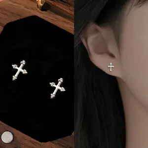 Women's Cross Design Earrings - Plain Stud, Religious Pendant, Blessed Cross Style, Simple Compact Daily Versatile Fashion Gift for Students, Crossdesign Earrings, Plain Stud Earrings
