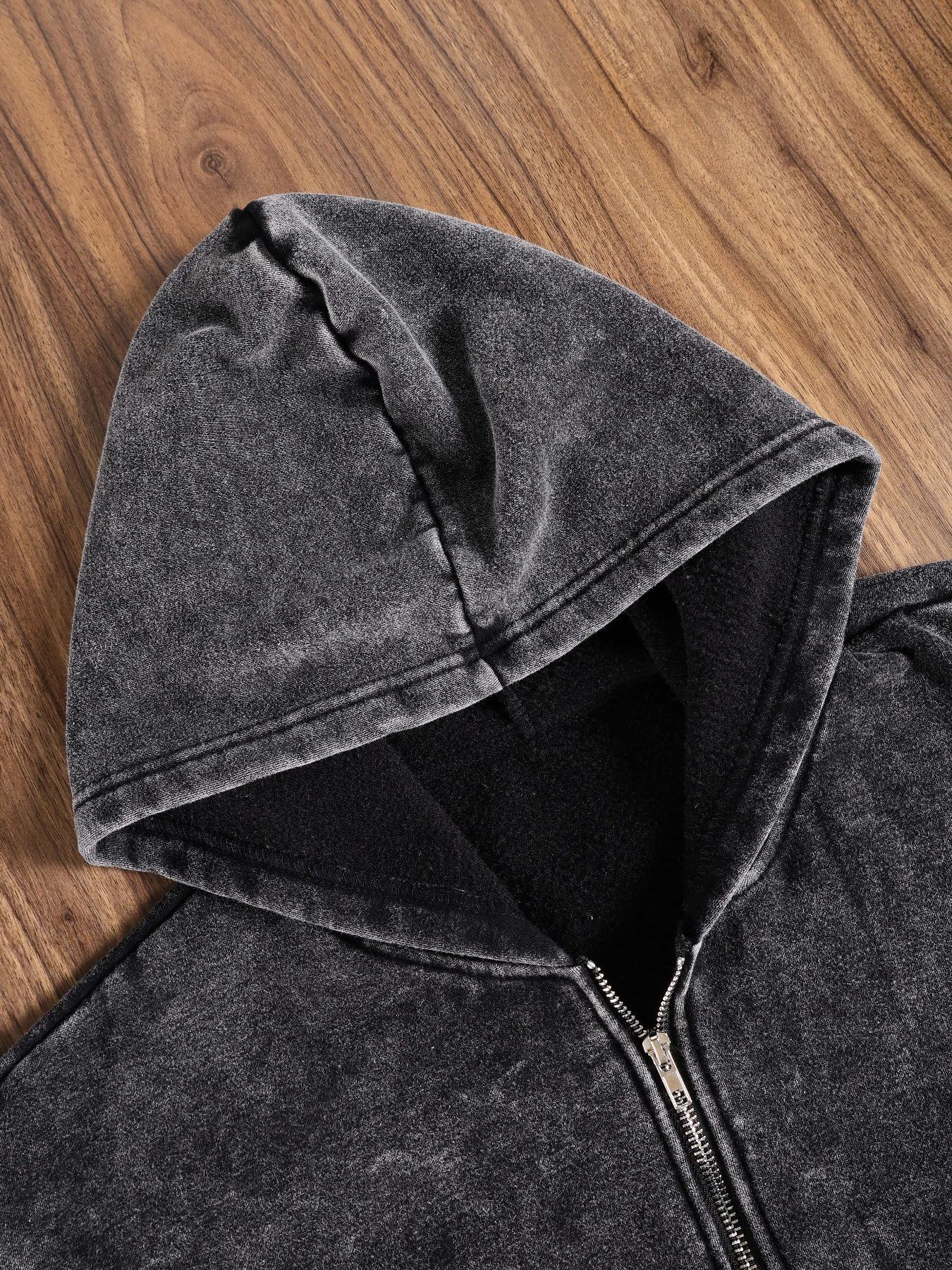 Coraline Movie Print Cotton Men's Street Style Y2K Retro Washed Hooded Zipper Sweatshirt, Fashionable and Trendy Casual Men's Top, Men's Long-Sleeved Fleece-Lined Autumn and Winter Jacket