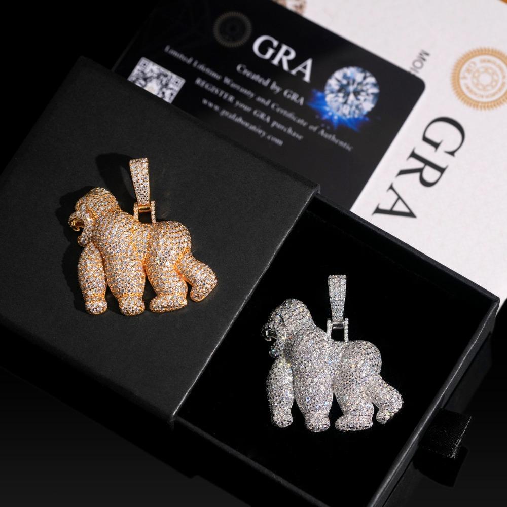[ICE HUE]18K Gold Vacuum Plated S925 with 5A+ Sri Lanka Moissanite Gorilla Pendant, Streetwear Chic Jewelry Gift Idea, Design Patent Inspired, Free Copper Necklace Included