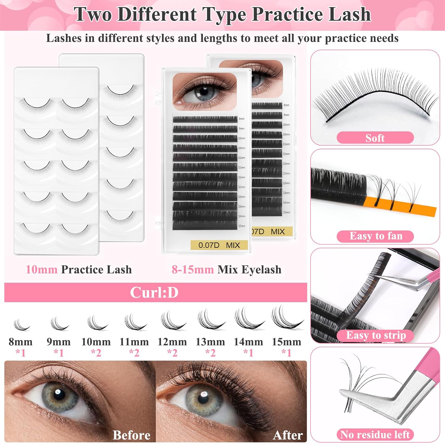 SUNDAY MIRTH Lashes Kit for Eyelash Extension Beginner Lash Tech Starter Kit with Eye Lash Mannequin , Professional Eyelash Extension Kit with Lash Fan, Extension Glue and Eyelash Remover for Practice