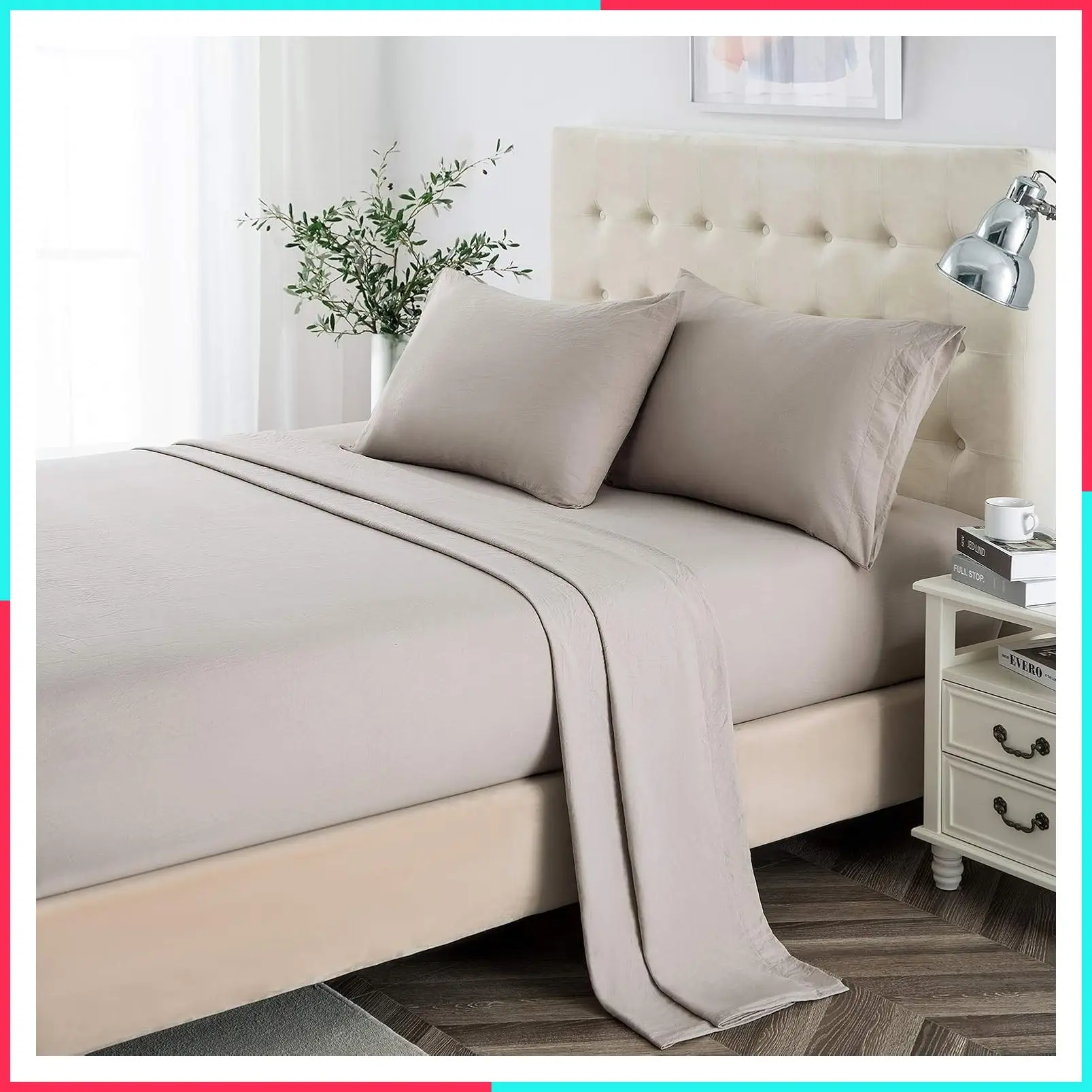 King Size 4-Piece Microfiber Sheet Set, 2400 Thread Count, Soft Deep Pocket, Taupe Bedding Sheets & Pillowcases