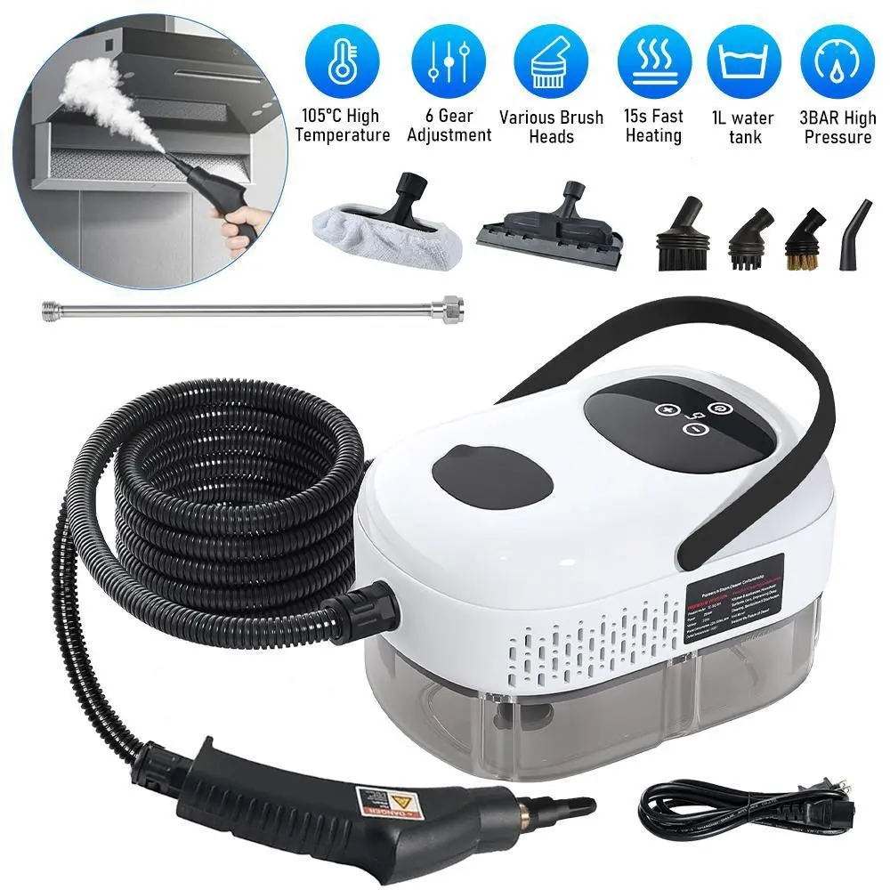 【BackToSchool】Handheld High‑Pressure Steam Cleaner,1500W 50 PSI Family‑Safe Chemical‑Free Power Cleaner,1000ml Tank,6 Adjustable Settings,15s 105°C/221°F Heating,16‑Piece Kit,Aluminum Plate,Rubber Rings,Portable Multi‑Surface & Car Detailing Tool