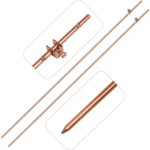 2 Pack 4' 3/8" Copper Bonded Ground Rod with Wire Clamp for Electric Fences, Antennas, Satellite Dishes & All Grounding Needs