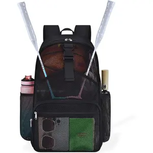 Mesh  Backpack 20 Inch with Racket Holder for Men Women, Large Travel Gym Beach Backpack with Water Bottle Pockets