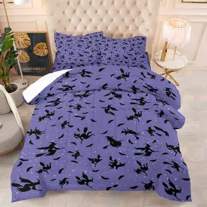 Starry Witch Bat Print Comforter Set, Includes 1 or 2 Pillowcases, Halloween Theme, Perfect for Festive Home Decor