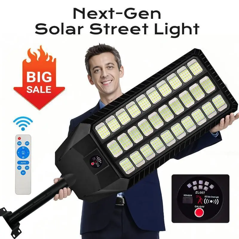 Upgraded 480LED Outdoor Solar Street Light - 35W Panel, 30AH Battery, 12-14H Lighting, IP65 Waterproof, Day-Night Auto Spotlight Lamp for Yard Ground, Garden