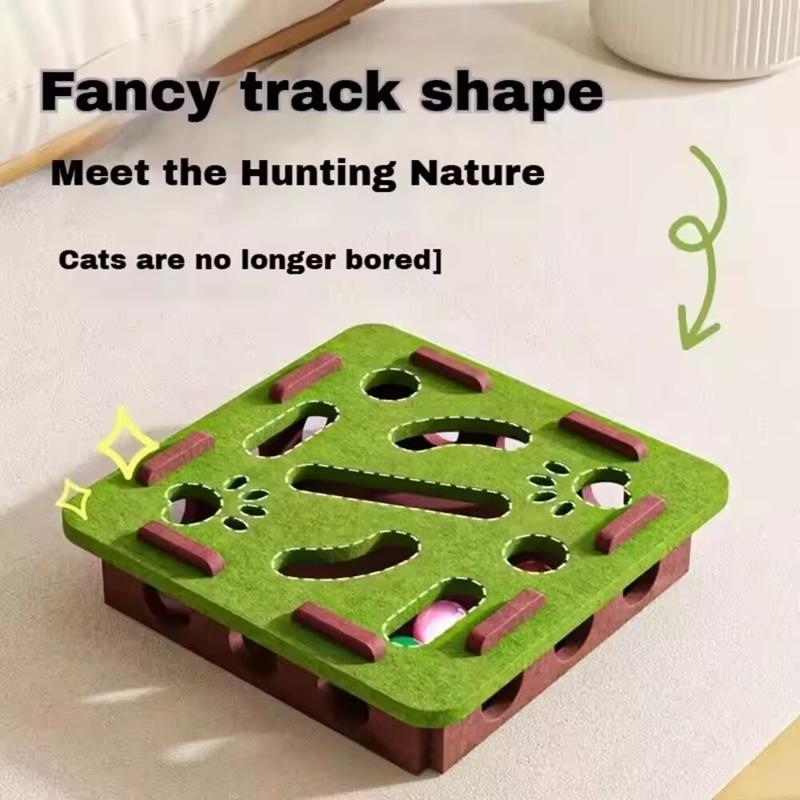 Felt Cat Puzzle Toy with 5 Colorful Balls, Interactive Cat Maze Box Keeps Paws Safe and Entertained, Ideal for Intelligent Play
