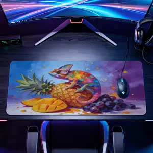 Extra Large colorful chameleon on pineapple fruit Mouse Pad,Non Slip Rubber Pad,Desktop Decoration Drotection Pad,Washable,Lock Edge Multi Size,Premium Multipurpose Mousepad For Office,Study Room,Gift for Family and Friends