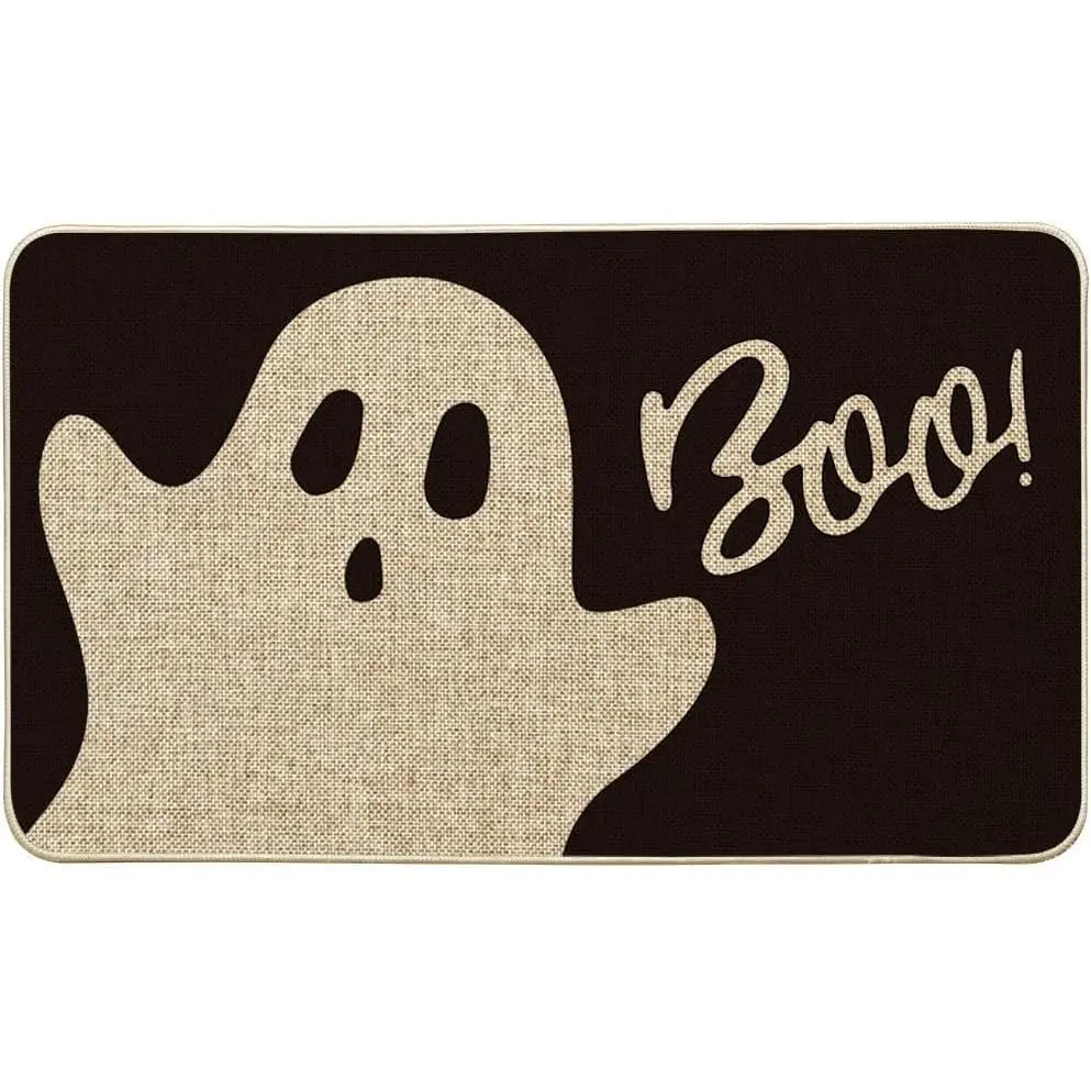Pumpkin Ghosts Boo Halloween Doormat - 1-Piece Rubber Blend Front Door Decor, Classic Durable Low-Profile Entryway Rug for Indoor Use (24x16in, 32x20in, Multi-Size Option)