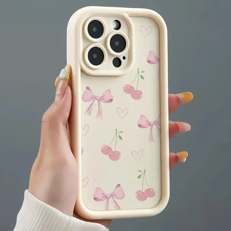 Pink Bow Pattern Soft TPU Cellphone Cover - Full Coverage Anti-Drop Shockproof Protection Casing, Decorative Stylish Protective Cover for Major Smartphone Models, Handheld, Devices