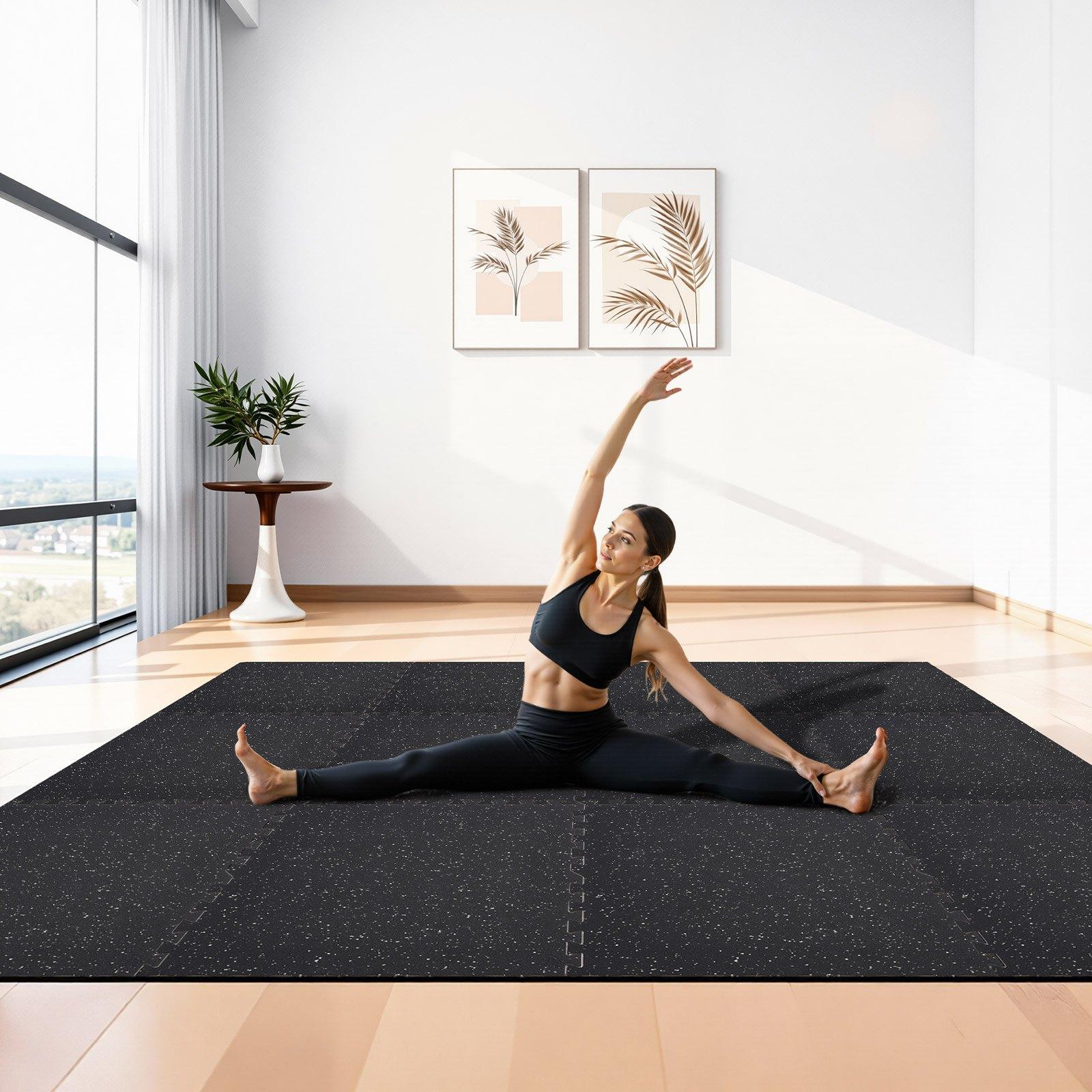 VEVOR Puzzle Exercise Mat, 12 PCS Fitness Equipment Mats, 24 x 24 x 0.4 in, High-Density EVA Foam Mats Set, Interlocking Rubber Soft Tiles, Protective Floor Padding with White Dots for Home Gym Office