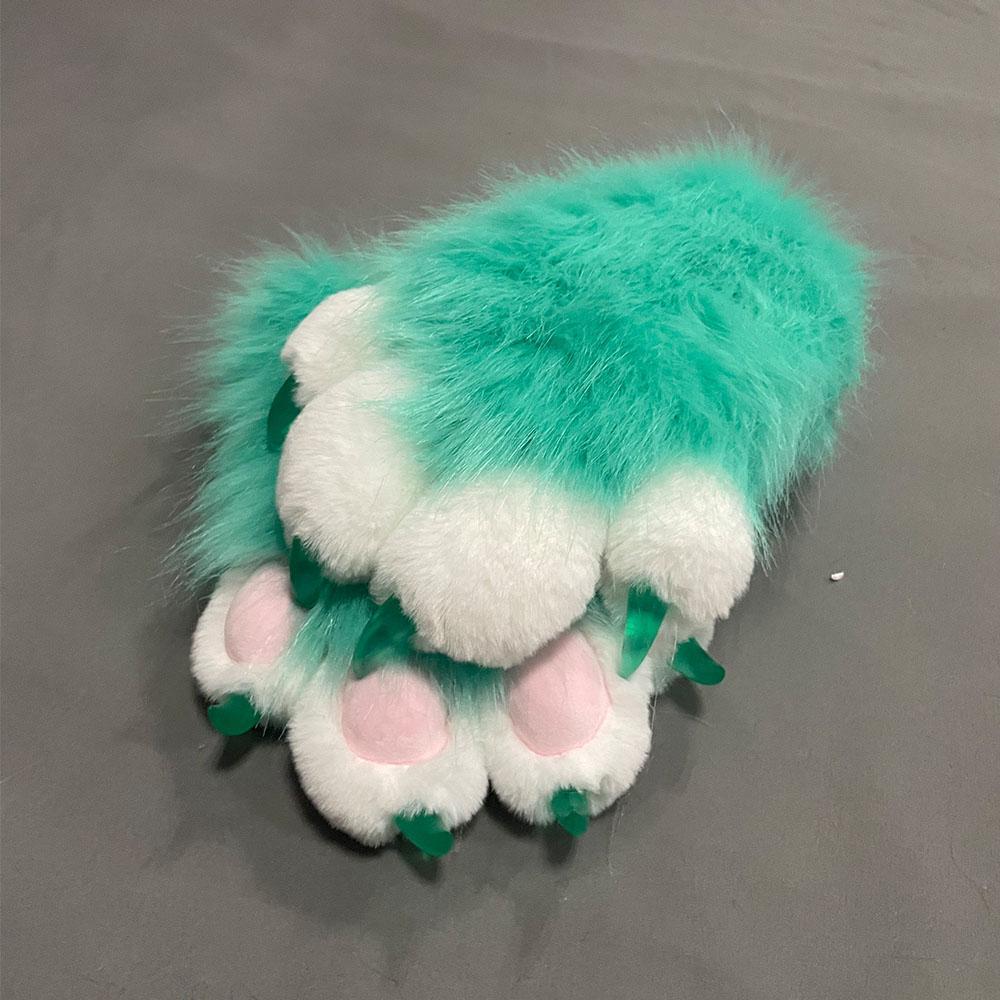 Faux Fur Plush Furry Cat Claw Gloves Fursuit Animal Fox Paws Mittens Halloween Cosplay Costume Accessories for Adult