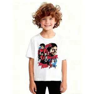 Trending Kids Cotton T-Shirt Michael Jackson King of Pop Graphic Tee Vintage Music Fan Short Sleeve Tee Soft Breathable Summer Casual Top Boys Girls MJ Style Fan Gift Birthday Holiday Present