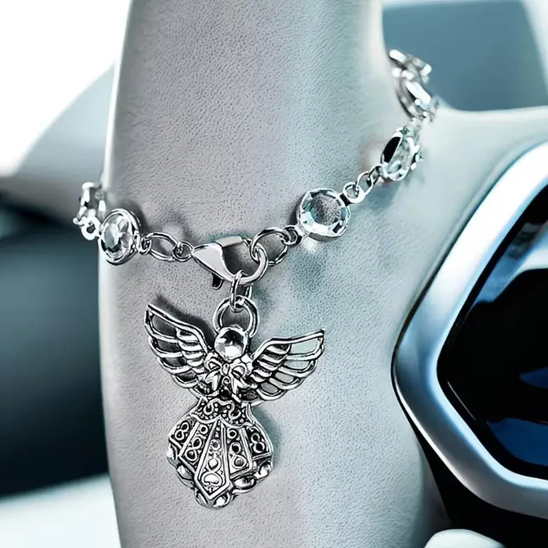 1 Pc Guardian Angel Crystal Chain Car Hanging Ornament, Retro Hollow Angel Pendant for Steering Wheel & Rear-View Mirror, Symbolizes Safe Travels, Gift for Friends & Girlfriends, Car Ornaments