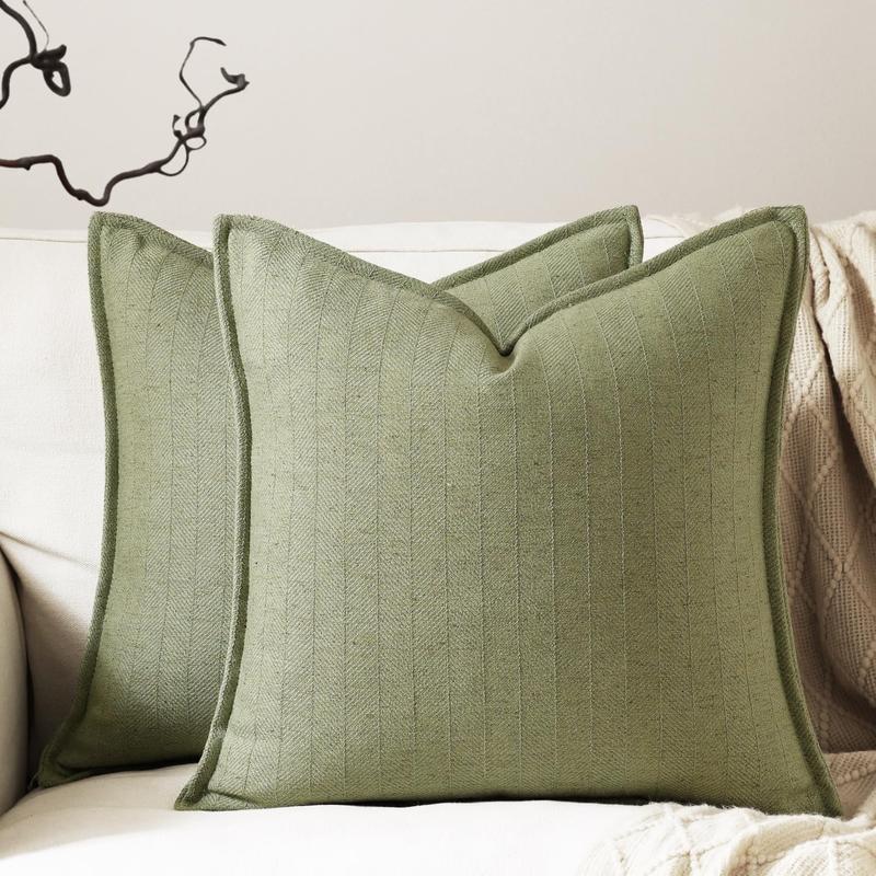 18x18 Pillow Covers Sage Green Pack of 2 Farmhouse Boho Neutral Accents Striped Textured Square Decorative Throw Pillow for Living Room Couch Bed Home Decor