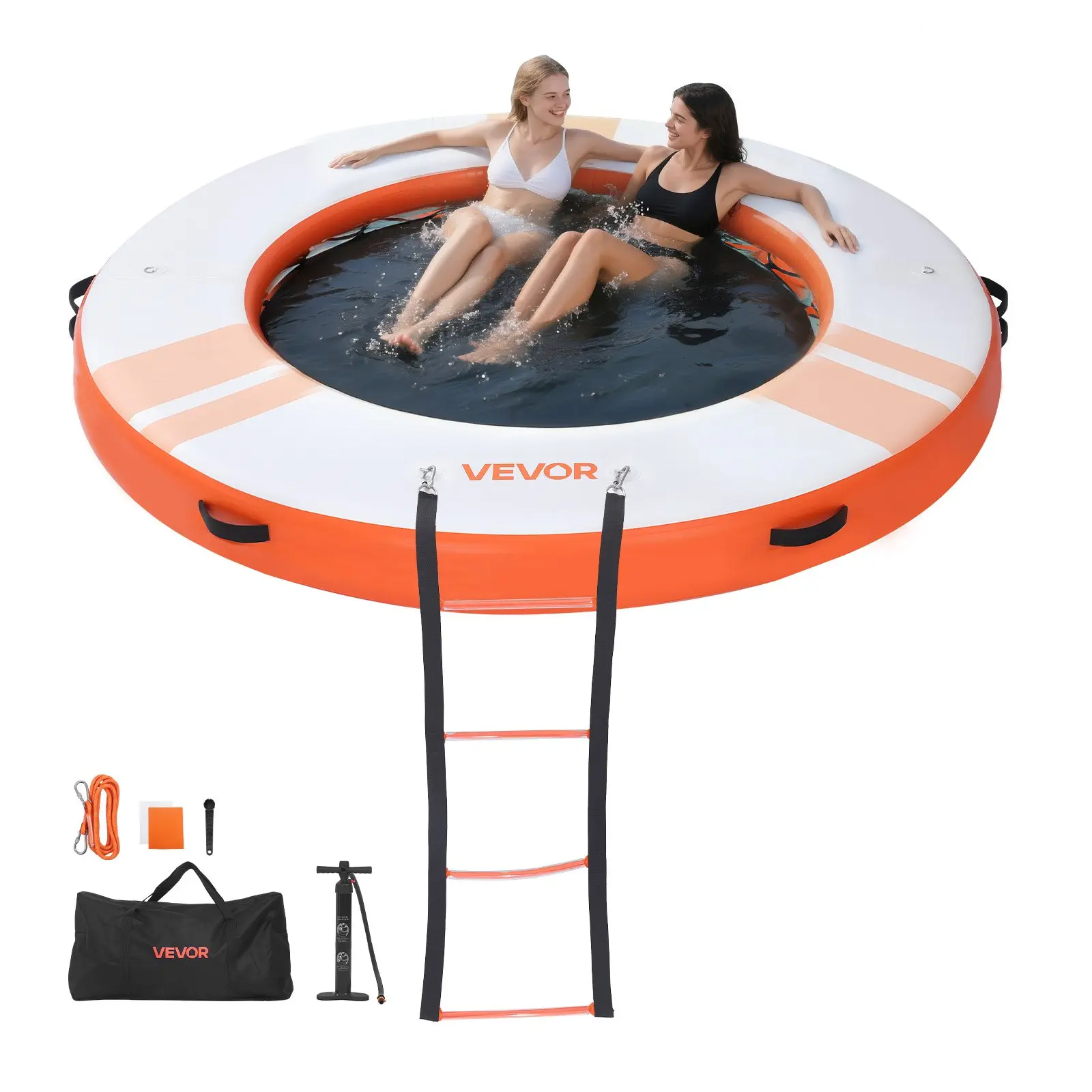 【toolupgrade】VEVOR Drop Stitch Inflatable Floating Dock, 8 FT Non-Slip Water Mat with Portable Carrying Bag & Detachable Ladder, Water Fun Platform for Pool & Beach, Orange