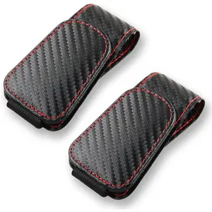 2Pcs Sunglass Holder for Car, Magnetic Leather Eyeglass Hanger Clip for Car Sun Visor, Sunglasses Holder and Ticket Card Clip for Car Visor Accessories (Carbon Fibre Black)