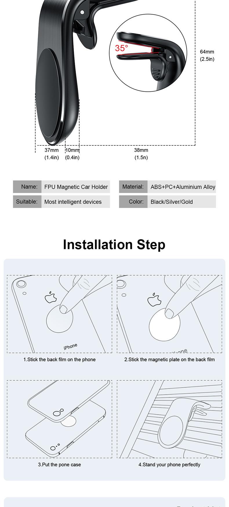 Magnetic Car Phone Holder Air Vent Clip Mount Rotation Cellphone GPS Support