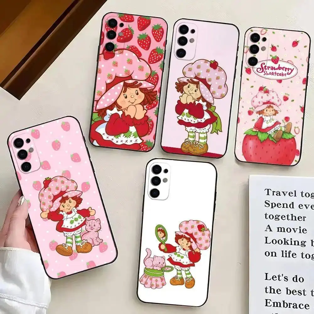 S-Strawberry S-Shortcake-Girl Phone Case Black Silicone Soft for Samsung S25,S24,S21,S22,S23,S26,Ultra,Plus,Fe,For Iphone 17 16 15 14 13 12 11 17Air Plus Pro Promax
