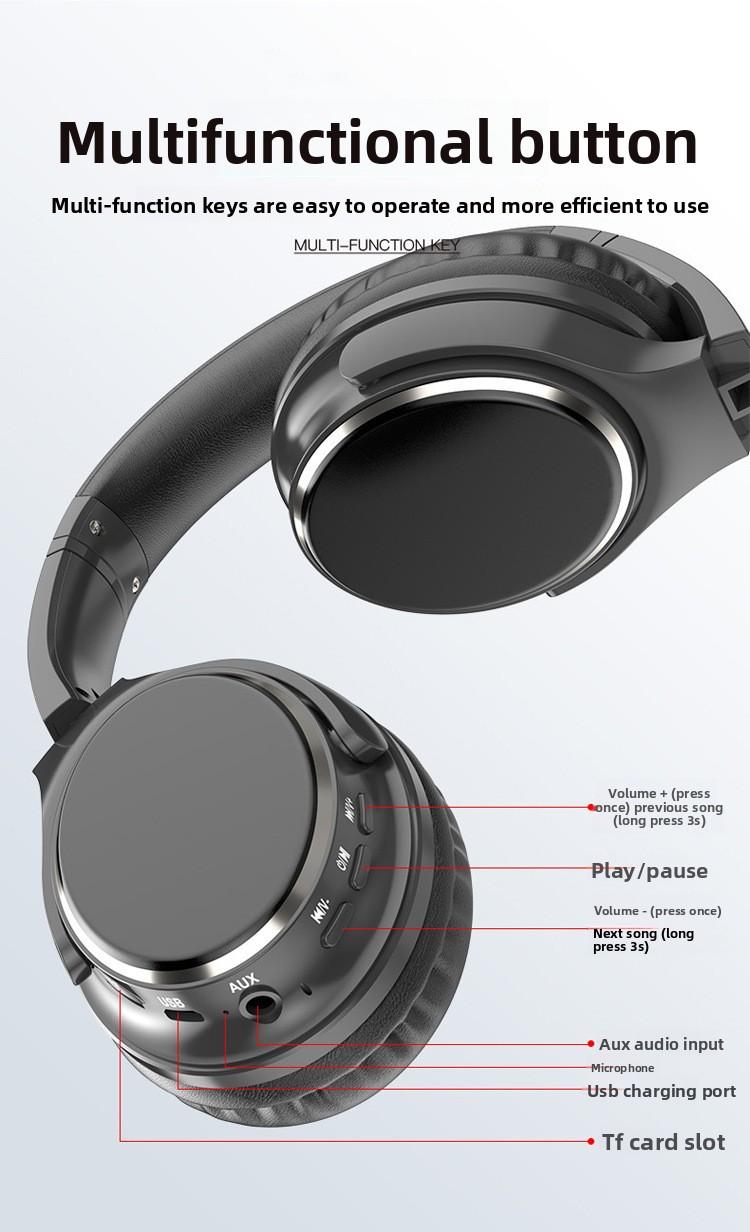 Retro over-ear Bluetooth headphones with card slot, foldable, wireless noise-cancelling music headset