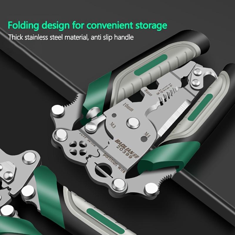Multi Functional Wire Stripping Pliers - Foldable Design, Integrating Stripping, Cutting, And Crimping Functions, Anti Slip Handle, Metal Structure, Diy Tools, Wirecutters