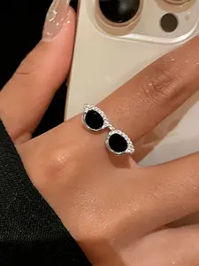 Mini Eyeglass Luxury Ring, Adjustable Index Finger Ring with Cubic Zirconia, Low Allergy, Perfect for Daily Wear, Party, Summer, Jewelry Gift