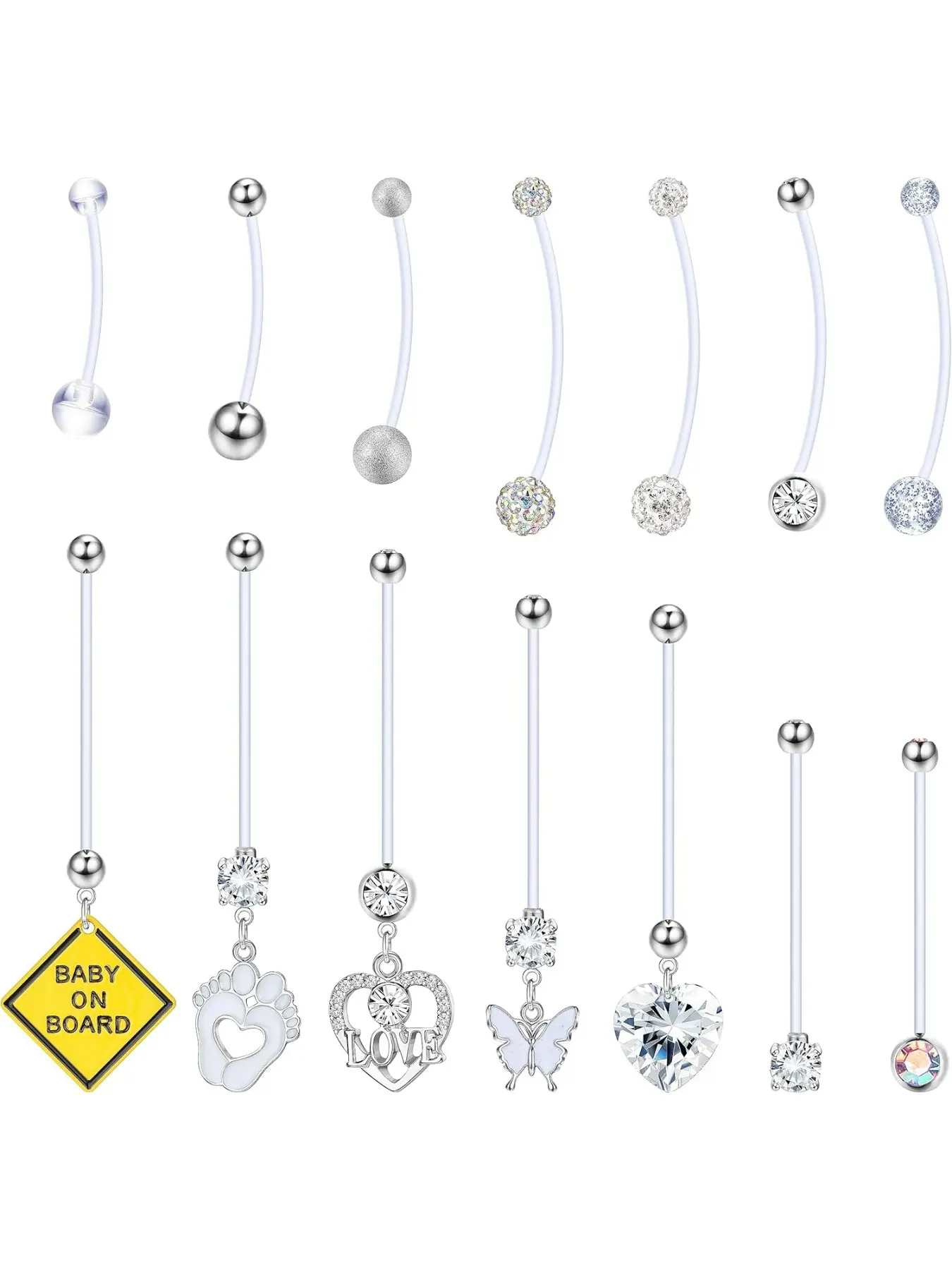 Belly Button Bars Acrylic Bioflex 14/18/25/32mm 14G Belly Button Ring Long Barbells Dangly Plastic Belly Button Piercing Jewellery Belly Rings