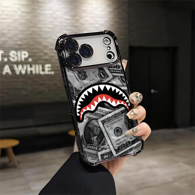 Flex Harder with This Shark Bite Just Leveled Up with This Shark & Money Case For IPhone 17 16 15 14 13 12 11 PRO PLUS MAX AIR Four-corner Drop-proof Transparent Casual Soft Silicone patternfull protection case floral pattern Mobile Phone Case