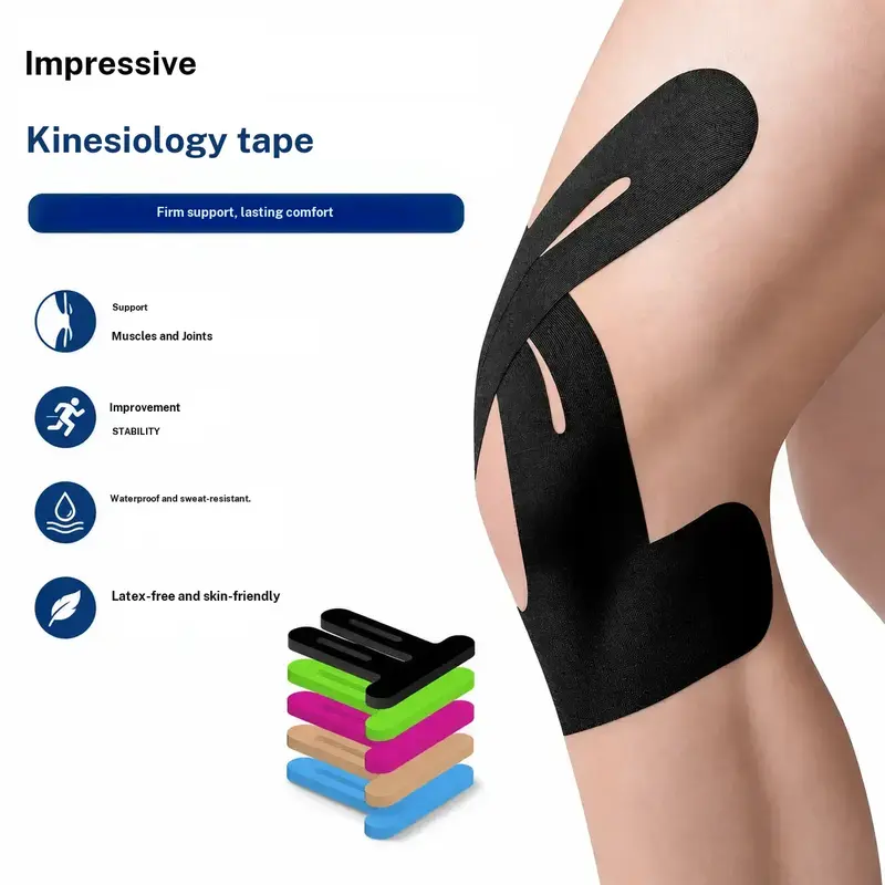 Unisex Precut Kinesiology Tape Strips (10PCS) - Waterproof, Quick Dry, Skin-Friendly, Anti-Odour, Breathable, Flexible Skin Friendly Sports Tapes for Adult Knee Protection, Instant Support, Pain Relief, Sweat Control; Ideal for Running, Dance