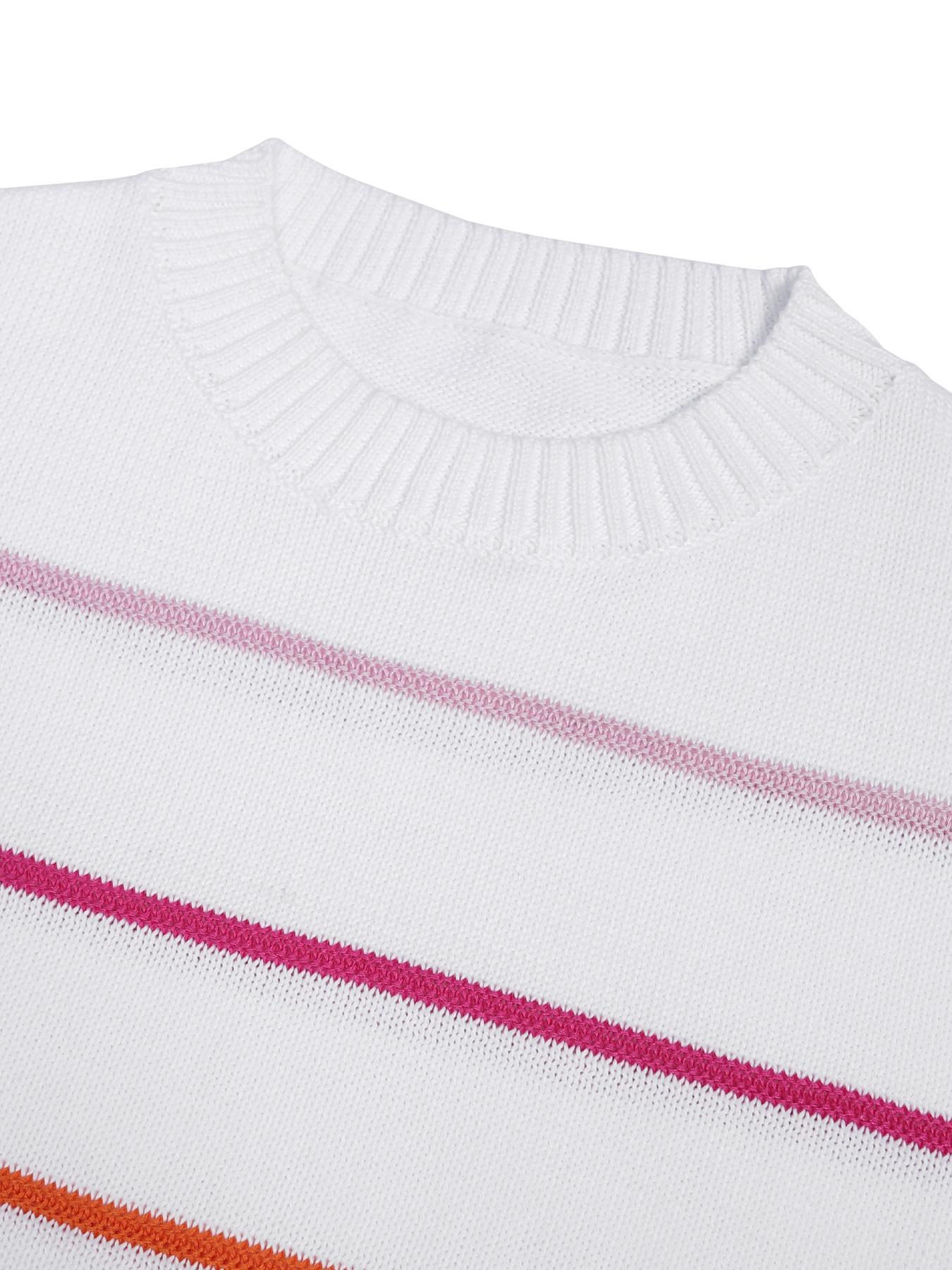 Women's Striped Print Sweater, Casual Short Sleeve Round Neck Jumper for Daily Wear, Ladies Knitwear for Spring & Fall