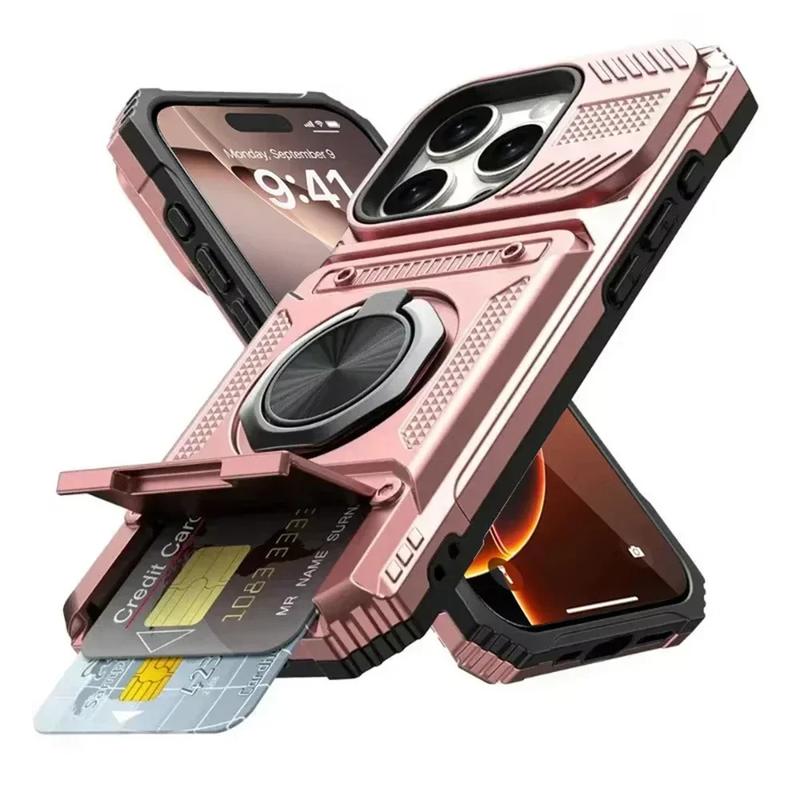 Heavy Duty Magnetic Rotated Ring Holder Phone Case For IPhone 17 Air 16 15 14 Plus 13 Pro Max Anti-Drop Wallet Protection Cover