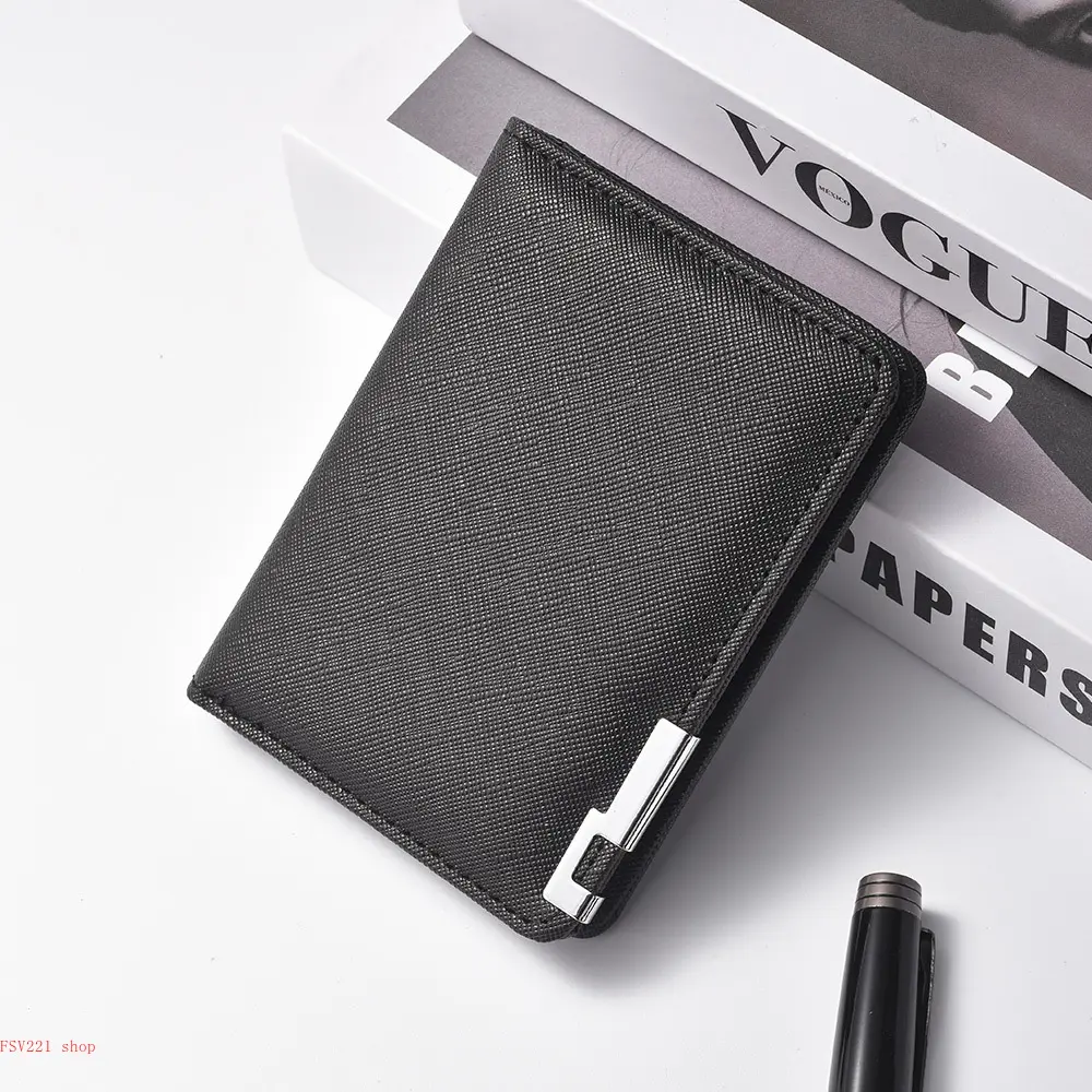 Men's short wallet with iron edge cross pattern, small and slim business wallet - multi-card space, can hold credit cards and driver's licenses, multi-card space men's high-end card bag backtoschool