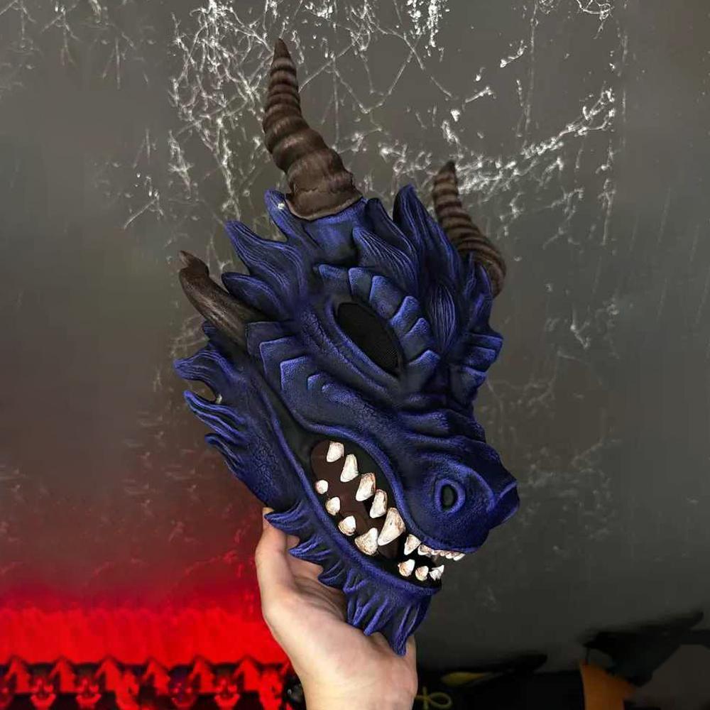 Dragon Head Mask Cosplay Animal Monster Demon Horror Latex Helmet Halloween Carnival Dress Up Party Costumes Props Gifts