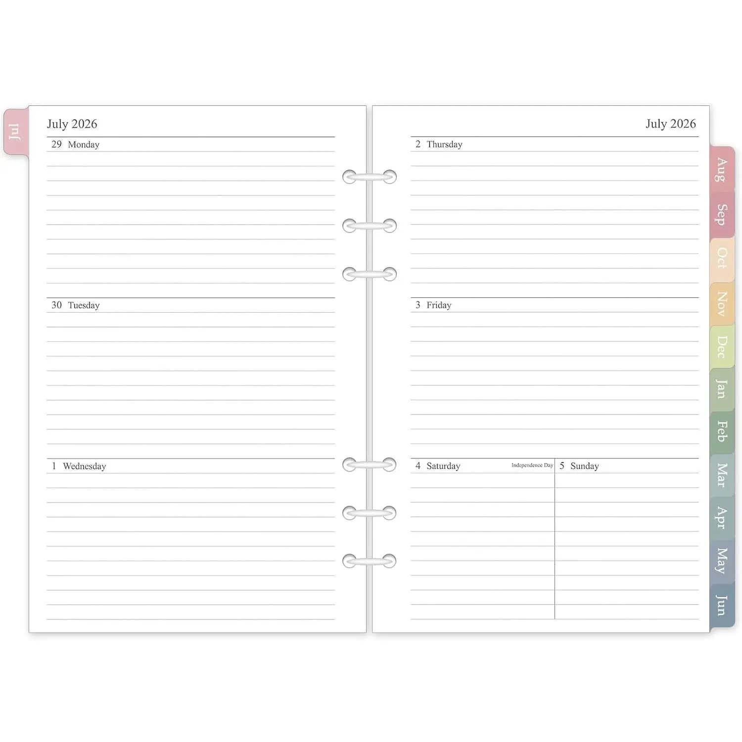 2026-2027 Weekly & Monthly Planner Refill for 6 Holes, A5 Medium Planner Inserts, 5.5"x8.5", July 2026 - June 2027, 12 Monthly Calendars with Colorful Laminated Tabs, 6-Hole Punched