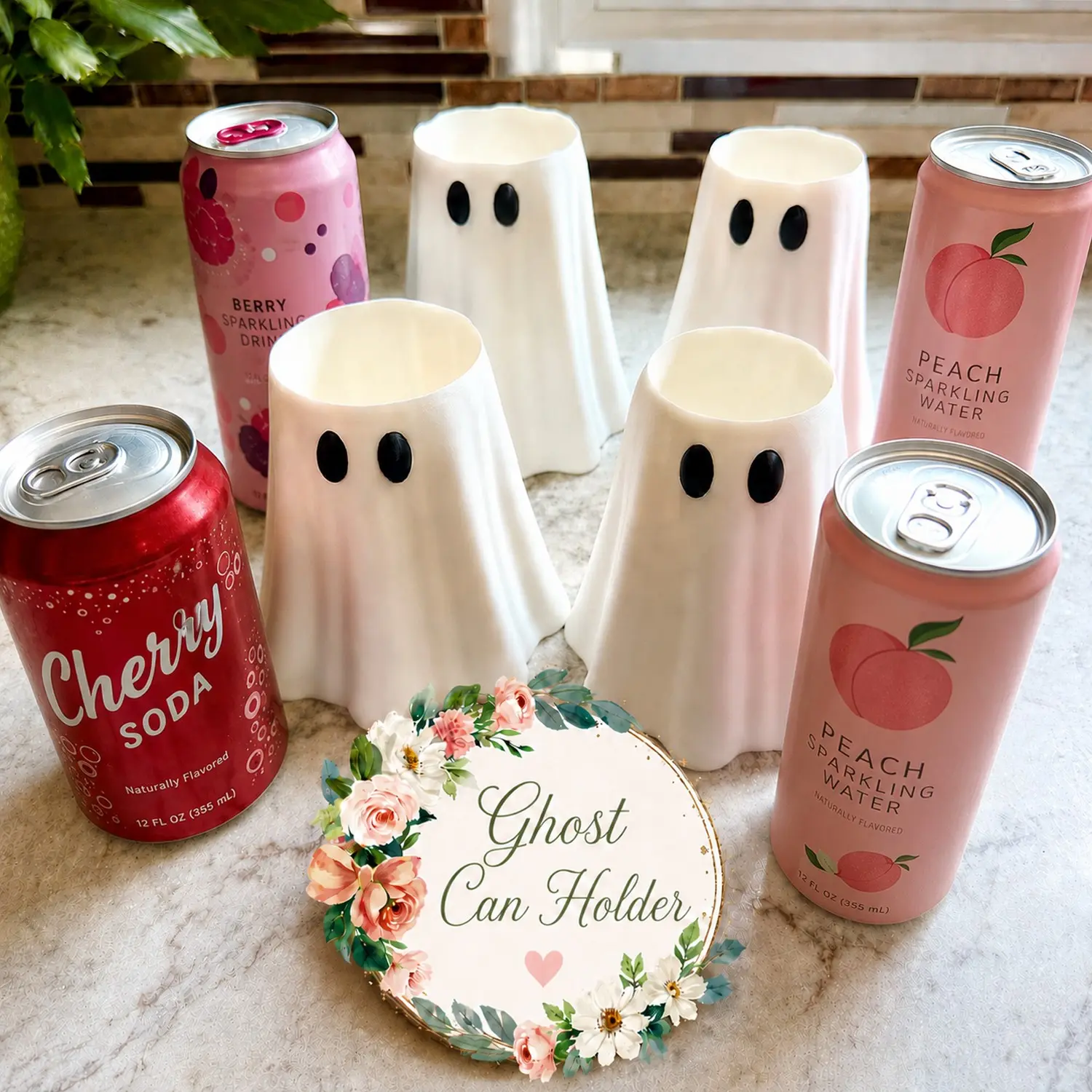Ghost Can Holder 12oz: Spooky Ghost Can Holder, 3D Printed Halloween Beverage Can Sleeve, Cute White Ghost Drink Holder for Soda, Energy Drinks, Party Decor and Halloween Gifts