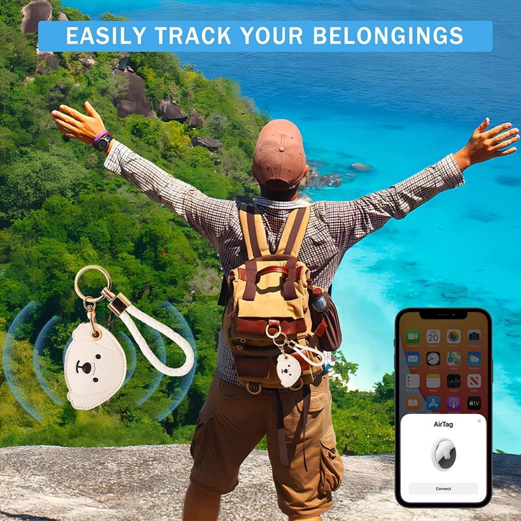 Airtag Leather Keychain Holder with Hand Straps, Airtag  Hand Straps Case Anti-Scratch Key Chain for Air Tags, Accessories