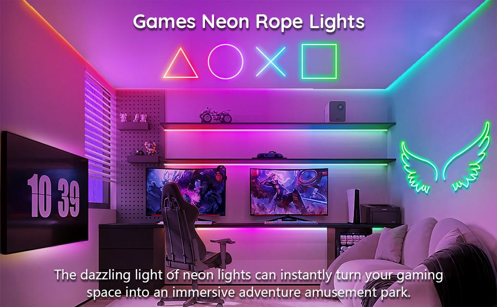 16.4Ft Neon Rope Lights,Flexible Led Rope Lights Control with App/Remote,Multiple Modes Rope Lights,IP65 Outdoor RGB Led Neons Light Waterproof,Music Sync Gaming Led Neon Strip for Bedroom Decor
