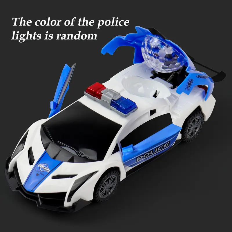 360° Rotating Transformer Police Toddler Car Toy - ABS Plastic Unisex Interactive Science & Technology Toy with 360° Rotating Lights, Music Effects, Automatic Obstacle Avoidance, Birthday Gift for 3–4 Years Olds